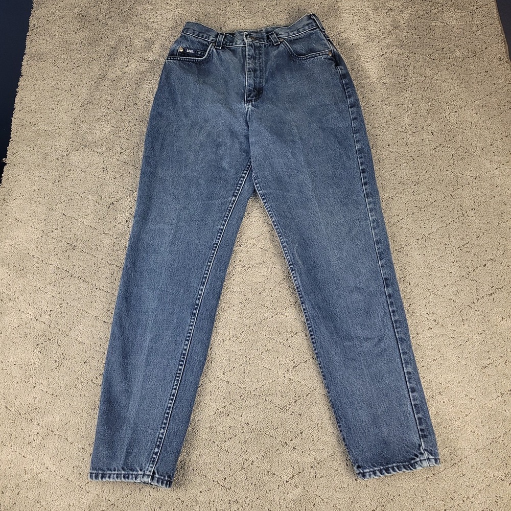 VTG Lee Jeans Womens 10M Blue High Rise Mom Jean Tapered Medium Wash Made In USA